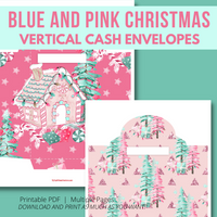 2023 Blue and Pink Christmas Vertical Cash Envelopes