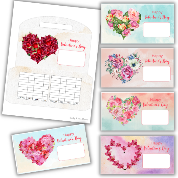 Valentine's Day Heart Flower Cash Envelopes