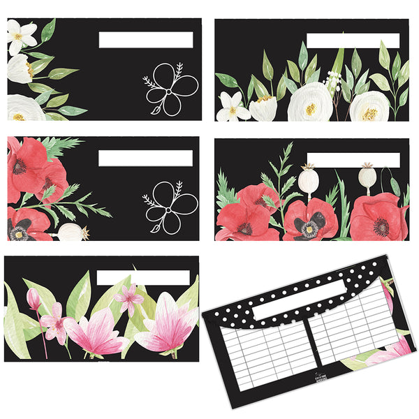 Floral Black Cash Envelopes Printables