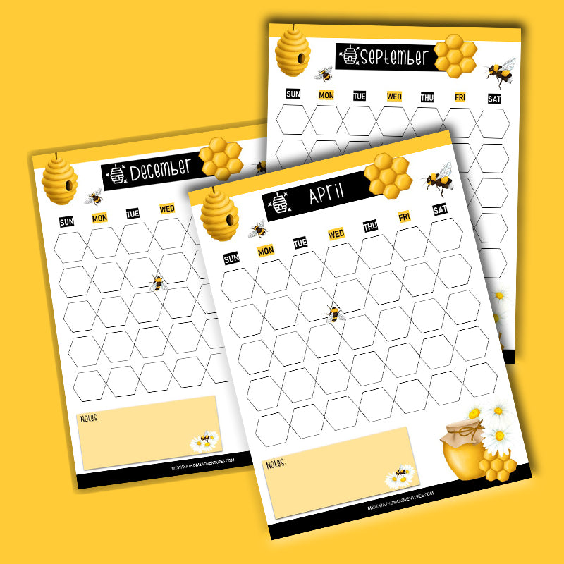 Busy Honey Bees 12 Month Calendars – Cash Envelopes Template