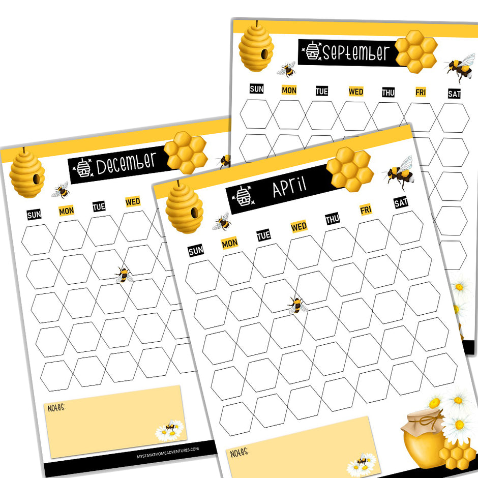 Busy Honey Bees 12 Month Calendars – Cash Envelopes Template