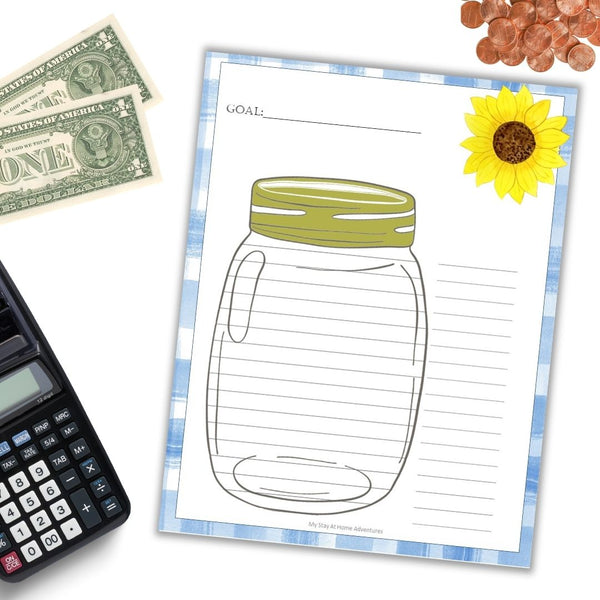 Mason Jar Sunflower Money Savings Goal Tracker Printable